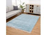 Hochflor-Teppich CARPET CITY "Pulpy 100" Gr. 7, blau, B:240cm H:30mm L:340cm, Kunstfaser, Teppiche, Fransenteppich, Läufer, weich, mit Fransen, uni, viele Größen, Wohnzimmer, Schafzimmer