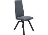 Polsterstuhl STRESSLESS "Laurel", blau (atlantic blau batick, schwarz), B:49cm H:105cm T:60cm, Leder BATICK: BATICK ist ein leicht korrigiertes, durchgefärbtes und genarbtes Möbelleder, bei dem die meisten Unebenheiten und Spuren in der Regel entfernt wurden., Stühle, Polsterstuhl, High Back, Größe M, mit schräggestellten Beinen in Schwarz