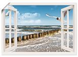 Wandbild ARTLAND "Fensterblick - Ostsee", weiß (farbe bild(er): weiß), B:70cm H:50cm, Bilder, als Leinwandbild, Poster in verschied. Größen