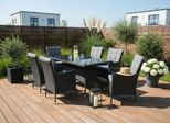 Garten-Essgruppe KONIFERA "Mailand", schwarz, dunkelgrau, schwarz, Glas, Stahl, Wicker/Kunststoffgeflecht, Sitzmöbel-Sets, 6 Sessel, 6 Sitz,- und 6 Rückenkissen, 1 Tisch, 1 Gratis Schutzhülle