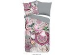 Wendebettwäsche HIP "Inaya", bunt (grau, rosa, multi), B/L: 135cm x 200cm, 1 Stk., 1 Stk., Flanell, B/L: 80cm x 80cm, 2 Stk., Flanell, Obermaterial: 100% Baumwolle, Bettwäsche, Wendebettwäsche, Biber, 135x200, Warm, Weich, Wendeoptik, Reißverschluss, Magnolie Grau
