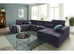 Wohnlandschaft DOMO COLLECTION "BRANDON whlw. mit Sitztiefenverstellung, whlw. Nierenkissen", blau (dunkelblau), B:359cm H:80cm T:228cm, Kunstleder SOFTLUX;Luxus-Microfaser in Antikleder-Optik (100% Polyester);Luxus-Microfaser (100% Polyester), Sofas, Wohnlandschaft, mit Kopfteilverstellung, wahlweise Sitztiefenverstellung, U-Form