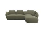 Ecksofa FLEXLUX "Torino, rund, L-Form, Sofa-Ecke mit Ottomane", grün (moss), B:265cm H:85cm T:237cm, 100% Polyester, Sofas, Ecksofa, Modernes, organisches Sofa-Design, Kaltschaum, Wellenunterfederung