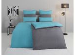 Bettwäsche TOM TAILOR HOME "Henry", grau (türkis, anthrazit), B/L: 135cm x 200cm, 1 Stk., 1 Stk., Renforcé, B/L: 80cm x 40cm, 3 Stk., Renforcé, Obermaterial: 100% Baumwolle, Bettwäsche, Bettwäsche, Bettwäsche aus Baumwolle, mit GRATIS-Zugabe: Sporthandtuch