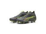 Fußballschuh PUMA "ULTRA 5 MATCH+ FG/AG Fußballschuhe Damen", Damen, Gr. 38, gelb (matte aged silber gelb alert blau gray), Obermaterial: Textil, Synthetik. Futter: Textil, Synthetik. Innensohle: Textil. Laufsohle: Synthetik, Schuhe Fußballschuh