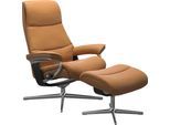 Relaxsessel STRESSLESS "View", braun (new caramel), B:78cm H:108cm T:78cm, Sessel, Relaxsessel, mit Hocker, mit Cross Base, Größe S, M & L, Holzakzent Schwarz
