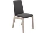 Polsterstuhl STRESSLESS "Laurel", grau (rock paloma, eiche gekalkt), B:57cm H:92cm T:59cm, Leder PALOMA: PALOMA ist ein durchgefärbtes Semianilin-Möbelleder mit natürlicher Narbung., Stühle, Polsterstuhl, Low Back, Größe M, mit abgerundeten Beinen in Eiche gekalkt