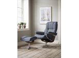 Relaxsessel STRESSLESS "Mayfair", blau (sparrow blau paloma), B:79cm H:102cm T:73cm, Leder PALOMA: PALOMA ist ein durchgefärbtes Semianilin-Möbelleder mit natürlicher Narbung., Sessel, Relaxsessel, mit Hocker, mit Cross Base, Größe S, M & L, Holzakzent Braun