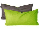 Kissenhüllen SCHIESSER "Doubleface aus weicher Baumwolle mit edlem Melangeeffekt in Wendeoptik", grün (grün, dunkelgrau), B:40cm L:80cm, Renforcé, Renforcé, Kissenbezüge, Kissenhüllen, Made in Green
