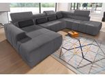 Wohnlandschaft DOMO COLLECTION "BRANDON whlw. mit Sitztiefenverstellung, whlw. Nierenkissen", grau (dunkelgrau), B:359cm H:80cm T:228cm, Kunstleder SOFTLUX;Luxus-Microfaser in Antikleder-Optik (100% Polyester);Luxus-Microfaser (100% Polyester), Sofas, Wohnlandschaft, ohne Sitztiefenverstellung, Luxus-Microfaser, dunkelgrau
