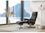 Relaxsessel STRESSLESS "View", grau (metal grau paloma), B:82cm H:109cm T:81cm, Leder PALOMA: PALOMA ist ein durchgefärbtes Semianilin-Möbelleder mit natürlicher Narbung., Sessel, Relaxsessel, mit Hocker, mit Cross Base, Größe S, M & L, Holzakzent Braun