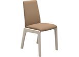 Polsterstuhl STRESSLESS "Laurel", braun (sand dinamica, eiche gekalkt), B:57cm H:92cm T:59cm, Microfaser DINAMICA (88% Polyester, 12% Polyurethan), Stühle, Polsterstuhl, Low Back, Größe M, mit abgerundeten Beinen in Eiche gekalkt