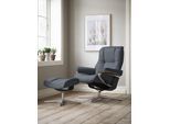 Relaxsessel STRESSLESS "Mayfair", blau (atlantic blau batick), B:92cm H:103cm T:79cm, Leder BATICK: BATICK ist ein leicht korrigiertes, durchgefärbtes und genarbtes Möbelleder, bei dem die meisten Unebenheiten und Spuren in der Regel entfernt wurden., Sessel, Relaxsessel, mit Hocker, mit Cross Base, Größe S, M & L, Holzakzent Schwarz