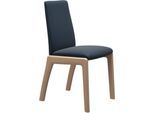 Polsterstuhl STRESSLESS "Laurel", blau (oxford blau paloma, eiche natur), B:57cm H:92cm T:59cm, Leder PALOMA: PALOMA ist ein durchgefärbtes Semianilin-Möbelleder mit natürlicher Narbung., Stühle, Polsterstuhl, Low Back, Größe M, mit abgerundeten Beinen in Eiche natur