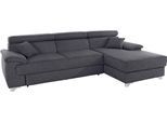 Ecksofa DOMO COLLECTION "Mira, inklusive Kopfteilverstellung für mehr Wohlfühlkomfort, L-Form", grau (dunkelgrau), B:271cm H:78cm T:167cm, Zierkissen: Entsprechend jeweiligem Bezug.;Struktur (100% Polyester);Struktur fein (100% Polyester);Luxus-Microfaser (92% Polyester, 8% Nylon), Sofas, Ecksofa, wahlweise mit Bettfunktion und Bettkasten, elegant und modern