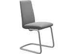 Polsterstuhl STRESSLESS "Laurel", grau (wild dove batick, chrom matt), B:53cm H:92cm T:59cm, Leder BATICK: BATICK ist ein leicht korrigiertes, durchgefärbtes und genarbtes Möbelleder, bei dem die meisten Unebenheiten und Spuren in der Regel entfernt wurden., Stühle, Polsterstuhl, Low Back, Größe M, mit Beinen aus Stahl in Chrom matt
