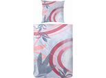 Bettwäsche PRIMERA "Art Deco", blau (blau, rot), B/L: 135cm x 200cm, 1 Stk., 1 Stk., Satin, B/L: 80cm x 80cm, 2 Stk., Satin, Obermaterial: 100% Baumwolle, Bettwäsche, Bettwäsche, mit großem Print