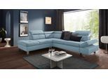 Ecksofa EXXPO - SOFA FASHION "Fiji, L-Form", blau, B:272cm H:98cm T:232cm, Luxus-Kunstleder;Webstoff (100% Polyester);Webvelours (100% Polyester), Sofas, Ecksofa, mit Kopf- bzw. Rückenverstellung, wahlweise mit Bettfunktion
