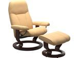 Relaxsessel STRESSLESS "Consul", gelb, B:72cm H:94cm T:70cm, Sessel, Relaxsessel, mit Hocker, mit Classic Base, Größe S, Gestell Braun