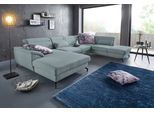 Wohnlandschaft SIT & MORE "Percy U-Form", blau (aqua), B:343cm H:77cm T:235cm, Sofas, Wohnlandschaft, 12 cm Fußhöhe, Sitztiefenverstellung, wahlweise in 2 Fußfarben