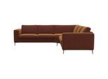 Ecksofa FLEXLUX "Fiore, gleichschenklig, super Sitzkomfort durch Kaltschaum im Sitz", braun (cognac), B:257cm H:85cm T:92cm, 100% Polyester, Sofas, Ecksofa, breite Armlehnen, Füße Alu+ Eiche, L-Form