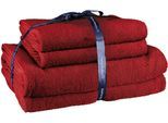 Handtuch Set KLEINE WOLKE "RELAX, 4 Stück (2 Handtücher 50x10 + 2 Duschtücher 70x140)", rot (rubin), 4 Stk., Frottier, Frottier, Obermaterial: 100% Baumwolle, Handtuch-Sets, Handtuch Set, moderne Melangeoptik, Handtücher, Duschtücher, mit Bordüre