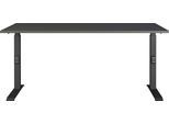 Schreibtisch GERMANIA "Mailand, mechanisch höhenverstellbar", grau (graphit, schwarz, graphit), B:160cm H:91cm T:80cm, Tische, Schreibtisch, in Breitenvariante 120-180 cm, Made in Germany
