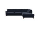 Ecksofa FLEXLUX "Fiore, super Sitzkomfort durch Kaltschaum im Sitz, L-Form", blau (royal blau), B:266cm H:85cm T:225cm, 100% Polyester, Sofas, Ecksofa, schmale Armlehnen, Füße Alu+ Eiche