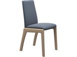Polsterstuhl STRESSLESS "Laurel", blau (sparrow blau paloma, eiche natur), B:57cm H:92cm T:59cm, Leder PALOMA: PALOMA ist ein durchgefärbtes Semianilin-Möbelleder mit natürlicher Narbung., Stühle, Polsterstuhl, Low Back, Größe M, mit abgerundeten Beinen in Eiche natur