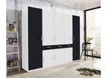 Kleiderschrank PRIESS, schwarz (weiß, schwarz hochglanz), B:230cm H:193cm T:55cm, Holzwerkstoff, Schränke, Kleiderschrank, wahlweise mit Kranzbeleuchtung