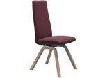 Polsterstuhl STRESSLESS "Laurel", rot (bordeaux batick, eiche natur), B:49cm H:105cm T:60cm, Leder BATICK: BATICK ist ein leicht korrigiertes, durchgefärbtes und genarbtes Möbelleder, bei dem die meisten Unebenheiten und Spuren in der Regel entfernt wurden., Stühle, Polsterstuhl, High Back, Größe M, mit schräggestellten Beinen in Eiche natur