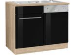 Spülenschrank KOCHSTATION "KS-Eton", schwarz (schwarz hochglanz), B:110cm H:85cm T:60cm, Schränke, Spülenschrank, Breite 110 cm, inkl. Tür/Sockel für Geschirrspüler