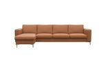 Ecksofa FLEXLUX "Fiore, super bequem durch hochwertigen Sitzaufbau mit Kaltschaum", braun (modern cogna), B:295cm H:85cm T:159cm, 100% Echteder, Sofas, Ecksofa, breite Armlehnen, Füße Alu+ Eiche, L-Form