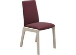Polsterstuhl STRESSLESS "Laurel", rot (bordeaux batick, eiche gekalkt), B:57cm H:92cm T:59cm, Leder BATICK: BATICK ist ein leicht korrigiertes, durchgefärbtes und genarbtes Möbelleder, bei dem die meisten Unebenheiten und Spuren in der Regel entfernt wurden., Stühle, Polsterstuhl, Low Back, Größe M, mit abgerundeten Beinen in Eiche gekalkt