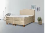 Boxspringbett INOSIGN "Jalma", beige (cream), B:161cm L:208cm, 100% Polyester, Komplettbetten, Boxspringbett, Füße aus massiver Birke ; Inkl. Topper