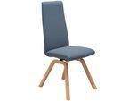 Polsterstuhl STRESSLESS "Laurel", blau (sparrow blau paloma, eiche natur), B:49cm H:105cm T:60cm, Leder PALOMA: PALOMA ist ein durchgefärbtes Semianilin-Möbelleder mit natürlicher Narbung., Stühle, Polsterstuhl, High Back, Größe M, mit schräggestellten Beinen in Eiche natur