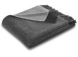 Plaid BIEDERLACK "Lars", grau (anthrazit, grau), B:130cm L:170cm, Wolle, Wohndecken, Plaid, mit Fransen, Kuscheldecke