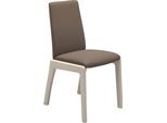 Polsterstuhl STRESSLESS "Laurel", braun (mole batick, eiche gekalkt), B:57cm H:92cm T:59cm, Leder BATICK: BATICK ist ein leicht korrigiertes, durchgefärbtes und genarbtes Möbelleder, bei dem die meisten Unebenheiten und Spuren in der Regel entfernt wurden., Stühle, Polsterstuhl, Low Back, Größe M, mit abgerundeten Beinen in Eiche gekalkt