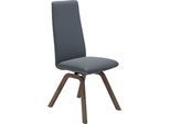 Polsterstuhl STRESSLESS "Laurel", blau (atlantic blau batick, walnuss), B:49cm H:105cm T:60cm, Leder BATICK: BATICK ist ein leicht korrigiertes, durchgefärbtes und genarbtes Möbelleder, bei dem die meisten Unebenheiten und Spuren in der Regel entfernt wurden., Stühle, Polsterstuhl, High Back, Größe M, mit schräggestellten Beinen in Walnuss