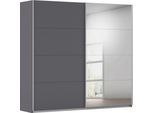 Schwebetürenschrank OTTO HOME "Kleiderschrank Schrank Garderobe Schlafzimmerschrank THANOS", grau (graumetallic mit spiegel), B:226cm H:210cm T:62cm, Holzwerkstoff, Schränke, Schwebetürenschrank, Optional mit Spiegel, Metall-Griffleisten alufarben MADE IN GERMANY