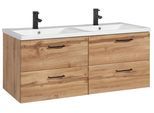 Doppelwaschtisch WELLTIME "Trento, verschiedene Ausführungen und Farben", braun (wotaneiche, wotaneiche), B:120cm H:54cm T:47cm, Waschtische, Doppelwaschtisch, Badmöbel in Breite 120 cm, 2 Doppel-Waschbecken zur Auswahl