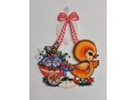 Fensterdekoration STICKEREIEN PLAUEN "Fensterbild Küken mit Wagen", bunt, B:21cm H:26cm T:0,5cm, Polyester, Fensterbilder, Fensterdekoration, Plauener Spitze