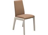 Polsterstuhl STRESSLESS "Laurel", braun (latte batick, eiche gekalkt), B:57cm H:92cm T:59cm, Leder BATICK: BATICK ist ein leicht korrigiertes, durchgefärbtes und genarbtes Möbelleder, bei dem die meisten Unebenheiten und Spuren in der Regel entfernt wurden., Stühle, Polsterstuhl, Low Back, Größe M, mit abgerundeten Beinen in Eiche gekalkt