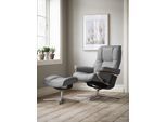 Relaxsessel STRESSLESS "Mayfair", grau (wild dove batick), B:79cm H:102cm T:73cm, Leder BATICK: BATICK ist ein leicht korrigiertes, durchgefärbtes und genarbtes Möbelleder, bei dem die meisten Unebenheiten und Spuren in der Regel entfernt wurden., Sessel, Relaxsessel, mit Cross Base, Größe S, M & L, Holzakzent Schwarz