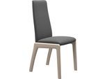 Polsterstuhl STRESSLESS "Laurel", grau (grau batick, eiche gekalkt), B:57cm H:105cm T:60cm, Leder BATICK: BATICK ist ein leicht korrigiertes, durchgefärbtes und genarbtes Möbelleder, bei dem die meisten Unebenheiten und Spuren in der Regel entfernt wurden., Stühle, Polsterstuhl, High Back, Größe M, mit abgerundeten Beinen in Eiche gekalkt