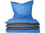Wendebettwäsche SCHIESSER "Doubleface aus weicher Baumwolle mit edlem Melangeeffekt", blau (blau, dunkelgrau), B/L: 155cm x 220cm, 1 Stk., 1 Stk., Renforcé, B/L: 80cm x 80cm, 2 Stk., Renforcé, Obermaterial: 100% Baumwolle, Bettwäsche, Wendebettwäsche, ab Größe 135x200 cm erhältlich, Made in Green