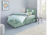 Boxbett HOME AFFAIRE "Luan", blau (turquoise), B:127cm L:211cm, Komplettbetten, Boxbett, Schubkästen, LED-Beleuchtung und Topper, in Breite 120 cm und 180 cm