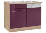 Spülenschrank KOCHSTATION "KS-Eton", lila (aubergine hochglanz), B:110cm H:85cm T:60cm, Schränke, Spülenschrank, Breite 110 cm, inkl. Tür/Sockel für Geschirrspüler