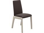 Polsterstuhl STRESSLESS "Laurel", braun (chocolate paloma, eiche gekalkt), B:57cm H:92cm T:59cm, Leder PALOMA: PALOMA ist ein durchgefärbtes Semianilin-Möbelleder mit natürlicher Narbung., Stühle, Polsterstuhl, Low Back, Größe M, mit abgerundeten Beinen in Eiche gekalkt