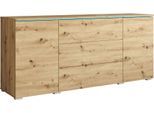 Sideboard HOME AFFAIRE "VERA, grifflos", braun (eichefarben artisan), B:150cm H:67,9cm T:39,5cm, Sideboards, Sideboard, verstellbare Einlegeböden, Wahlweise mit oder ohne Beleuchtung